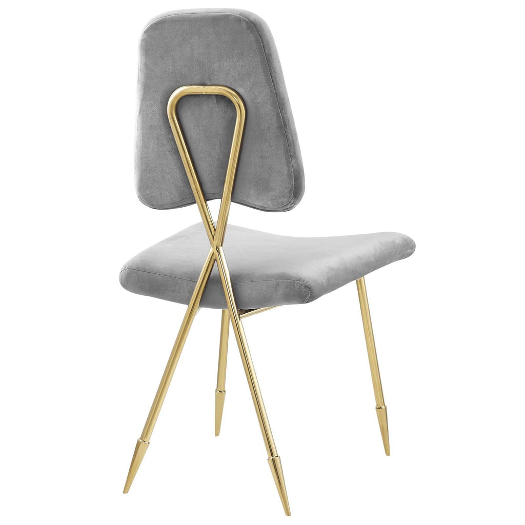 Modway Ponder Performance Velvet Upholstered Modern Dining Side Chair In Gray With Gold Stainless Steel Legs