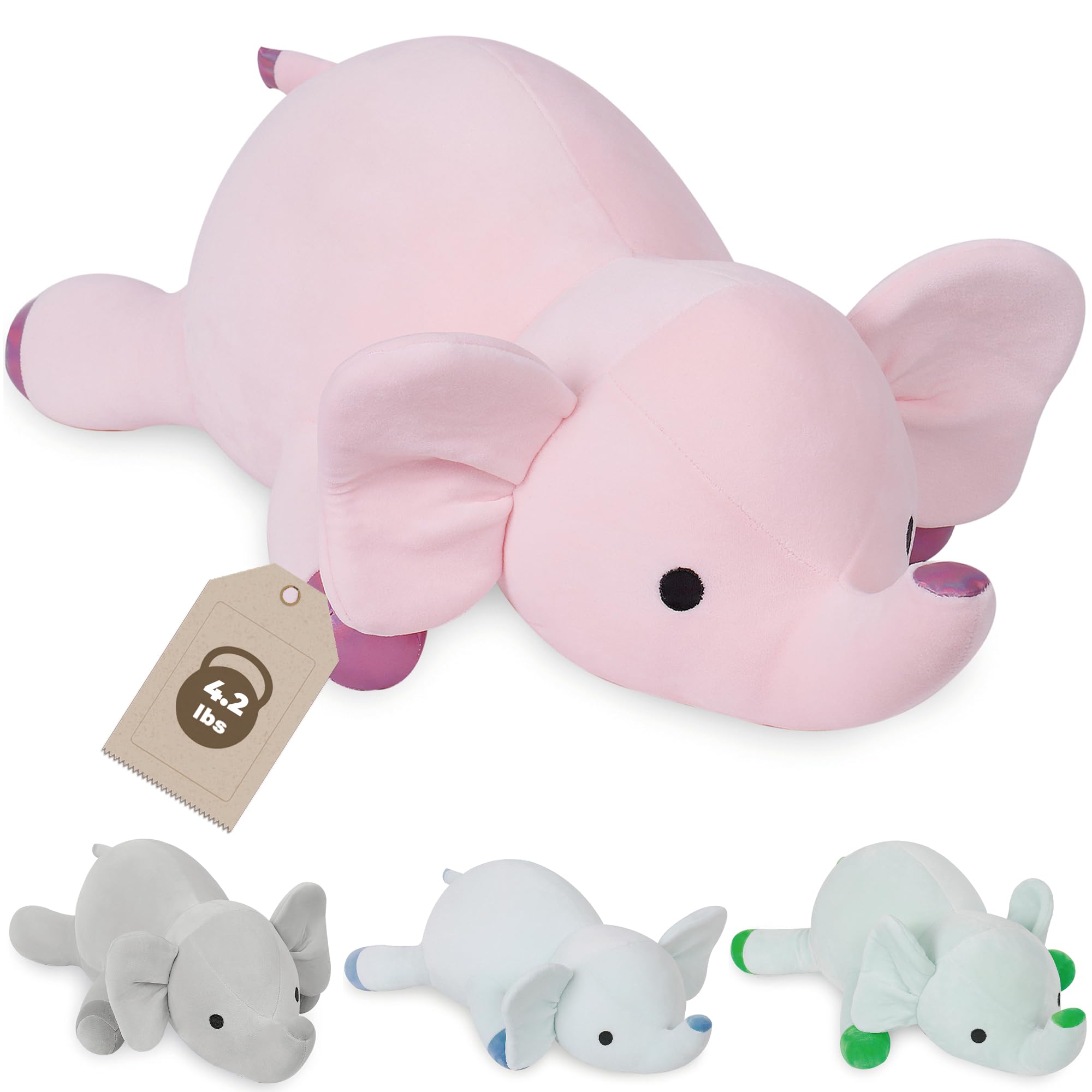 OurHonor 4.2lbs 24in Elephant Weighted Stuffed Animals,Weighted Plush, Gifts for Kids, Adults,Girls and Boys(Pink)