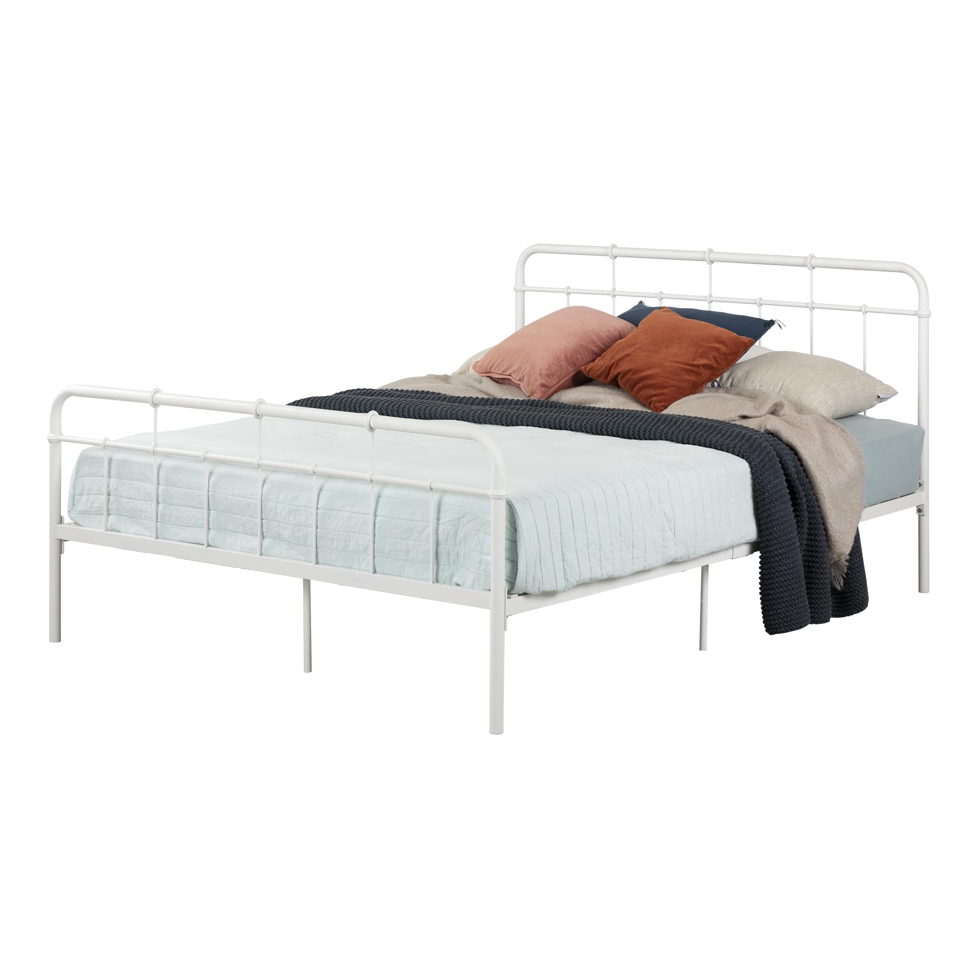 South Shore Versa Metal Platform Bed Pure White, Traditional