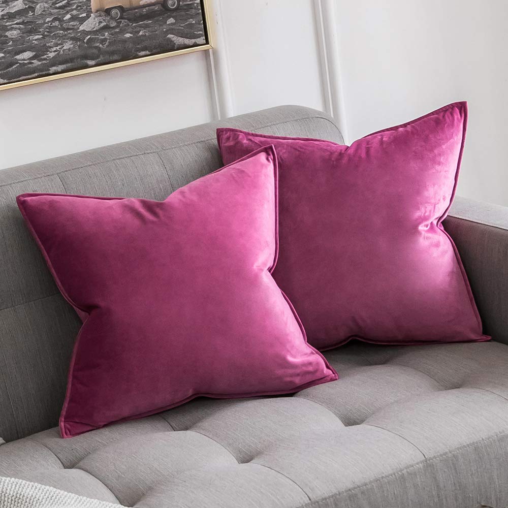 Miulee Pack Of 2 Decorative Velvet Throw Pillow Cover Soft Hot Pink Pillow Cover Soild Square Cushion Case For Sofa Bedroom Car