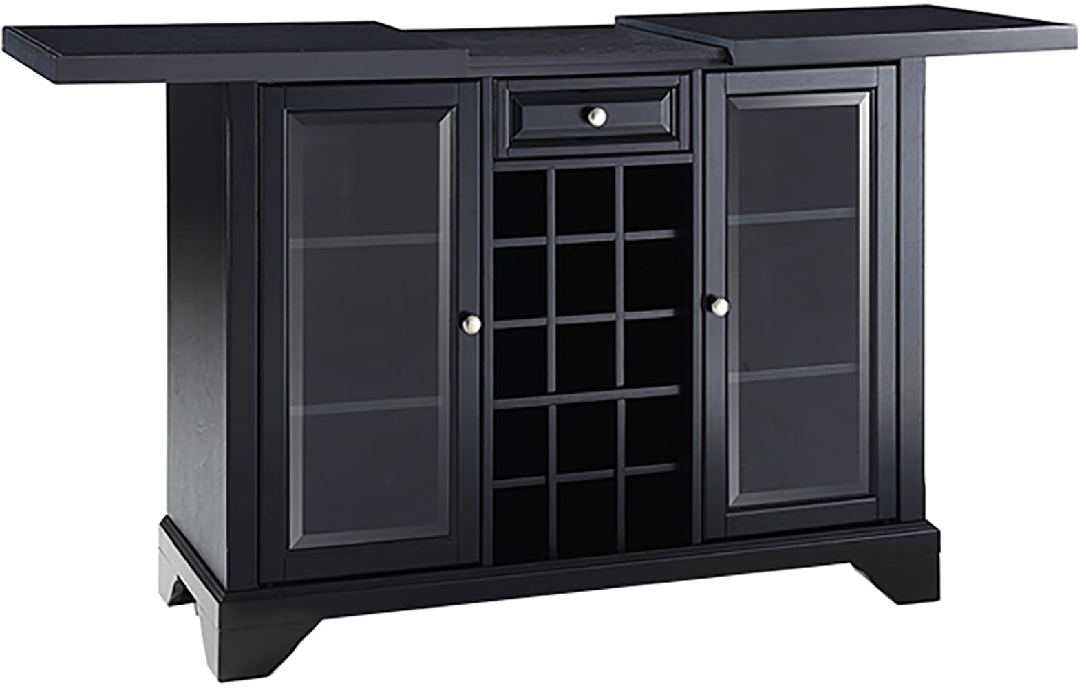 Crosley Furniture Lafayette Sliding Top Bar Cabinet With Storage Shelves, Drawer, And Wine Rack, Black