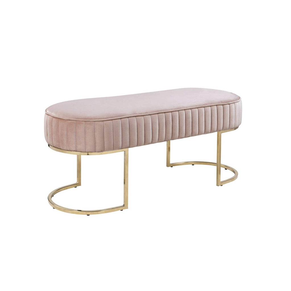 Julianne Velvet Bench with Metal Base in Pink