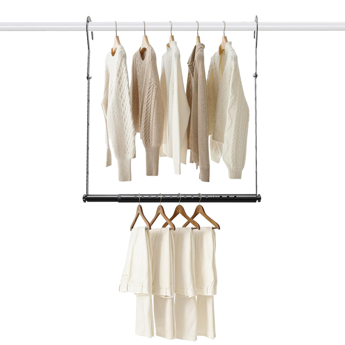 Hanging Closet Rod Extenders, Adjustable Width and Height Closet Extender Hanging Rod, SpaceSaving Closet Hanging Rod, Heavy Du