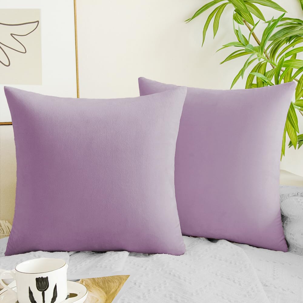 Quorgves Light Purple Pillow Covers 16X16 Inch Pack Of 2 Light Purple Throw Pillows For Couch Living Room Bed Bedroom Soft Velve