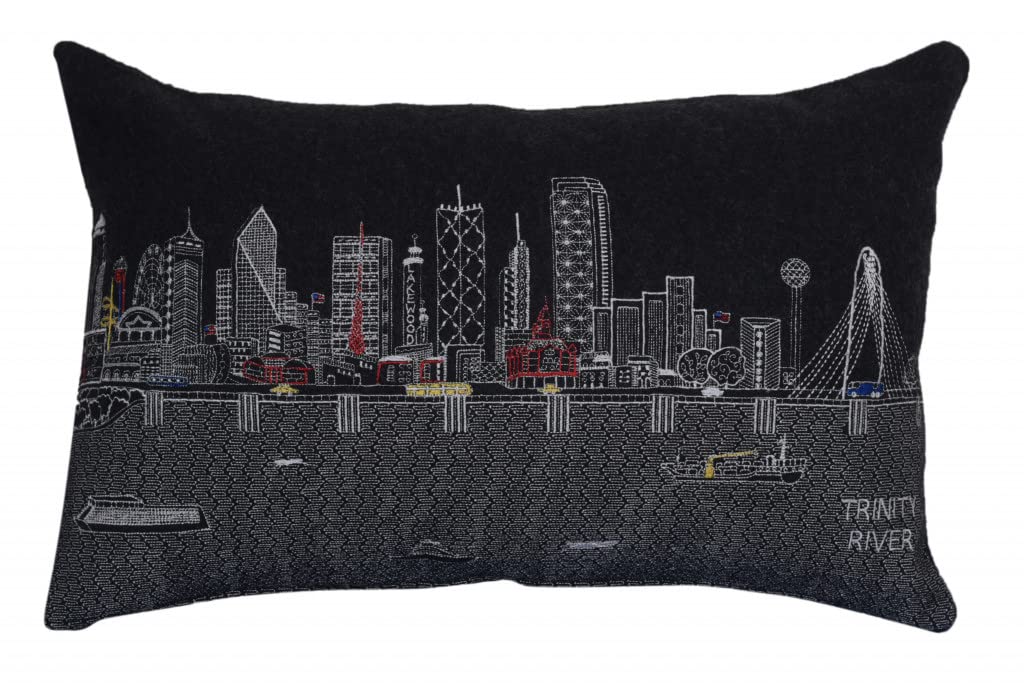 HomeRoots Grey 24' Black Dallas Nighttime Skyline Lumbar Decorative Pillow