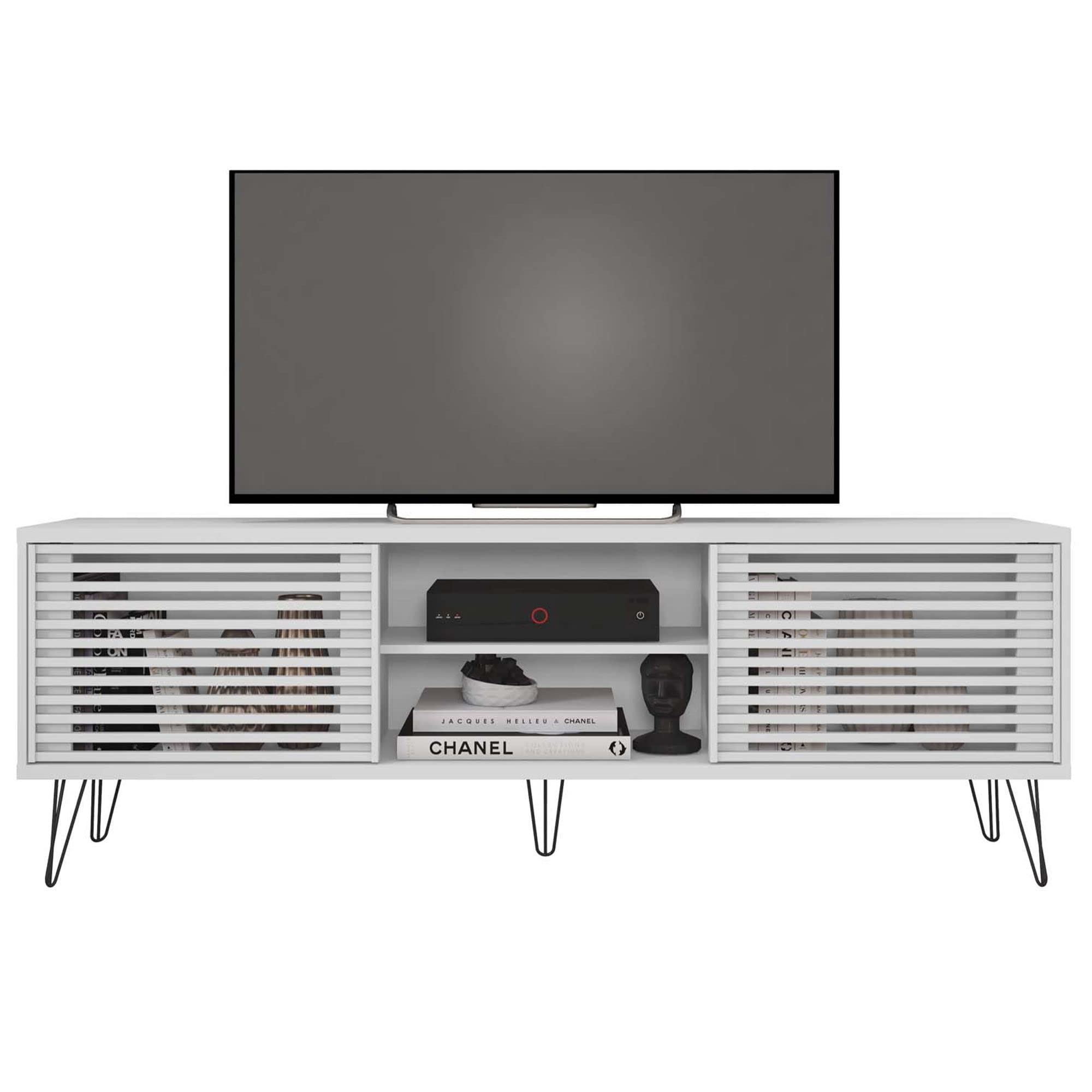 Woodpeckers Furniture And Mattress Frizz Mid-Century Modern TV Stand for 70 Inch TV (White)