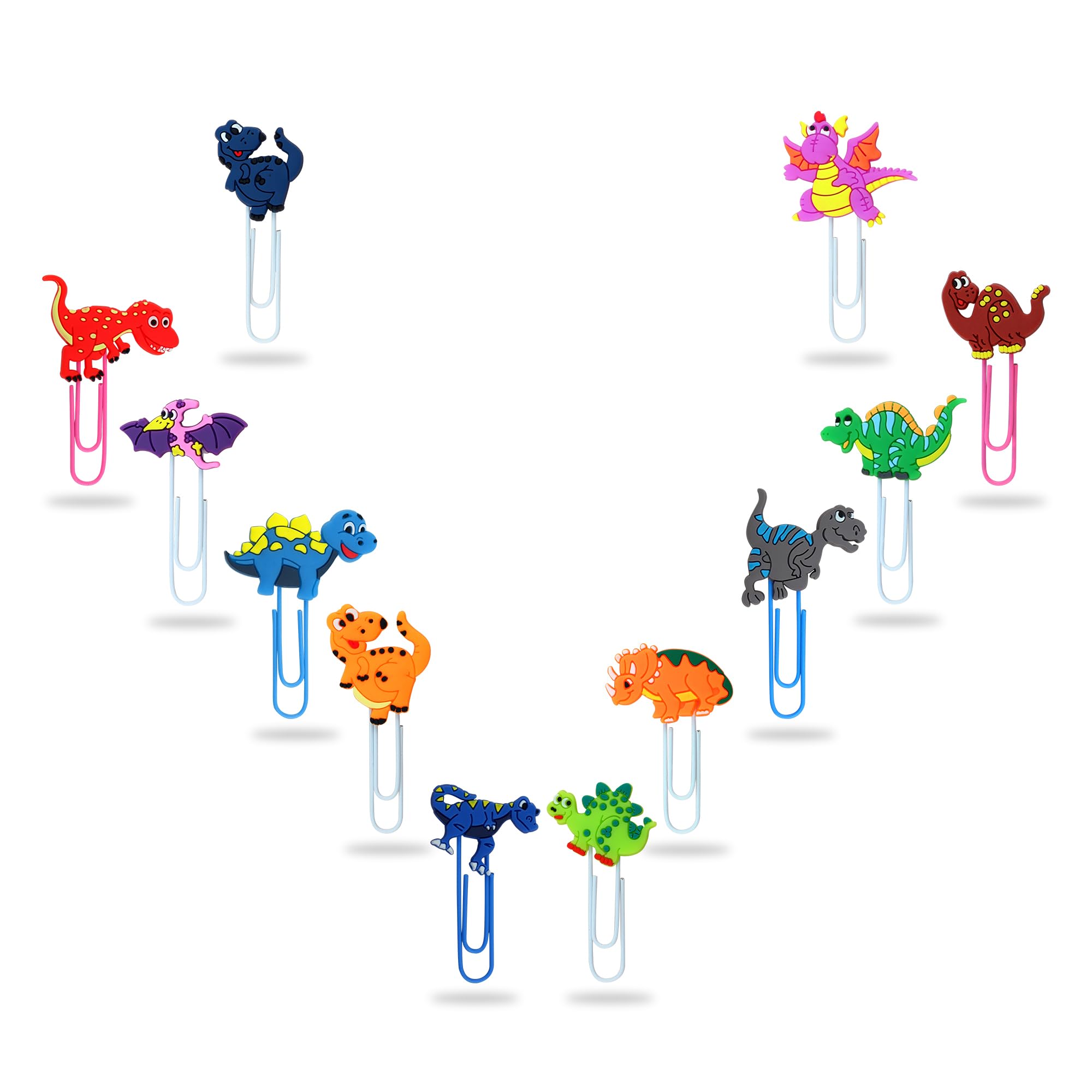 Snccj Cute Bookmark, 12 Pcs Unique Lovely Animal Paper Clips Bookmarks For Students Reading Office (Dinosaurs)