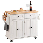 Vevor Kitchen Island Cart With Solid Wood Top, 35.4'' Width Mobile Carts With Storage Cabinet, Rolling Kitchen Table With Spice