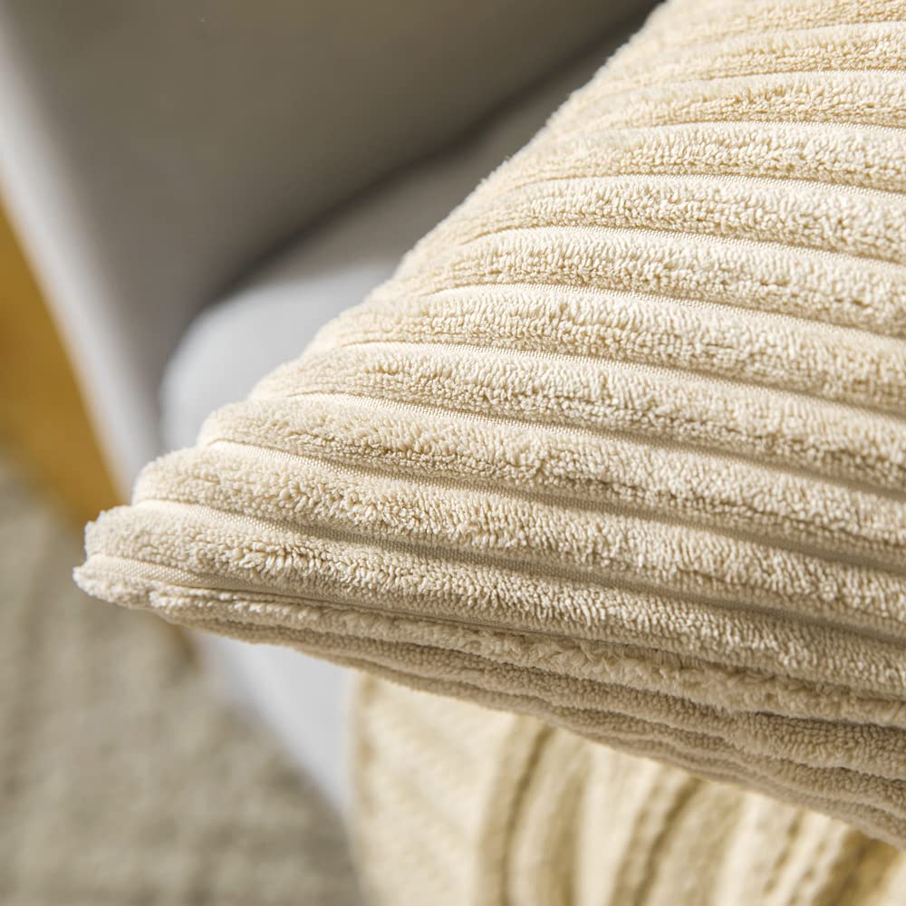 Miulee Pack Of 2 Corduroy Pillow Covers Soft Soild Striped Throw Pillow Covers Set Decorative Square Cushion Cases Pillowcases For Spring Sofa Bedroom Couch 18 X 18 Inch Beige
