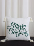 Jamio Firati Hand Embroidery White & Green Christmas Design 100% Cotton 1 Pc Cushion Covers 16 Inch X 16 Inch