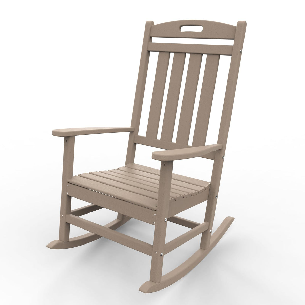 Polydun Outdoor Rocking Chair, Looks Like Wood, High Back Poly Lumber Patio Rocker Chair, 365Lbs Support, All-Weather Porch Rocking Chair For Lawn, Backyard, Indoor, Garden, Weathered Wood