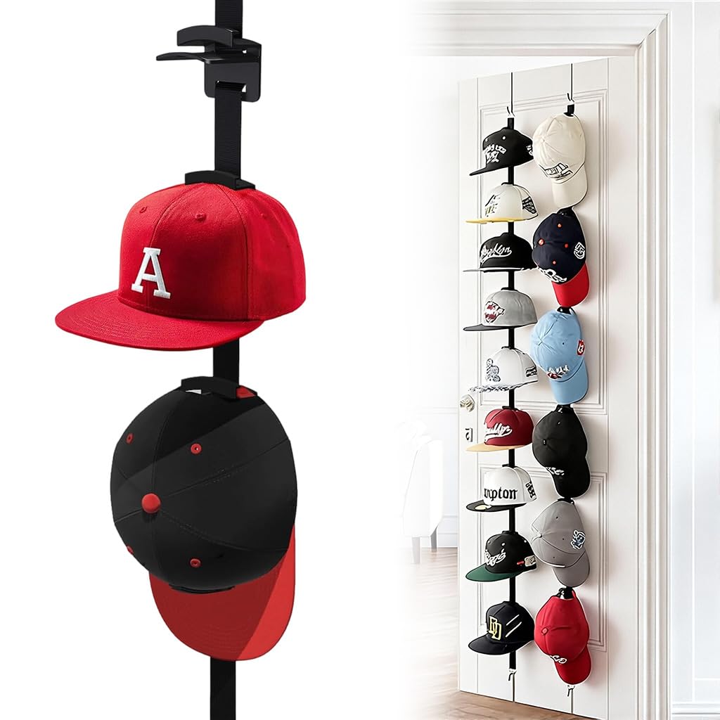 Hasthip Hat Organizer Rack OverTheDoor, Hanging And Belt Storage With Multiple Racks, Sliding For Flexible Space Spacing, Hat 