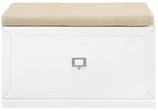 Crosley Furniture Harper Entryway Storage Bench With Shoe Rack Organizer Drawer, White/Tan