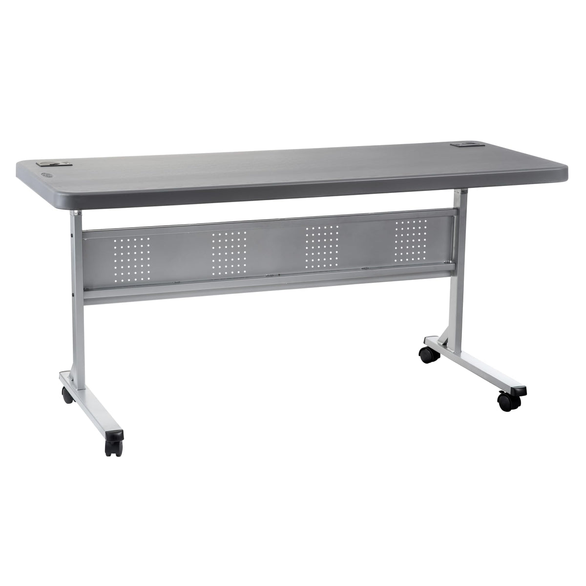 National Public Seating NPS BPFT Series 24x60 Plastic Flip-N-Store Training Table in Charcoal Slate