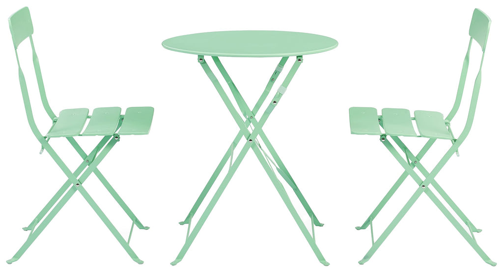Crosley Furniture Karlee 3-Piece Indoor Outdoor Bistro Set, Retro Metal Folding Patio Table and Chairs, Mint