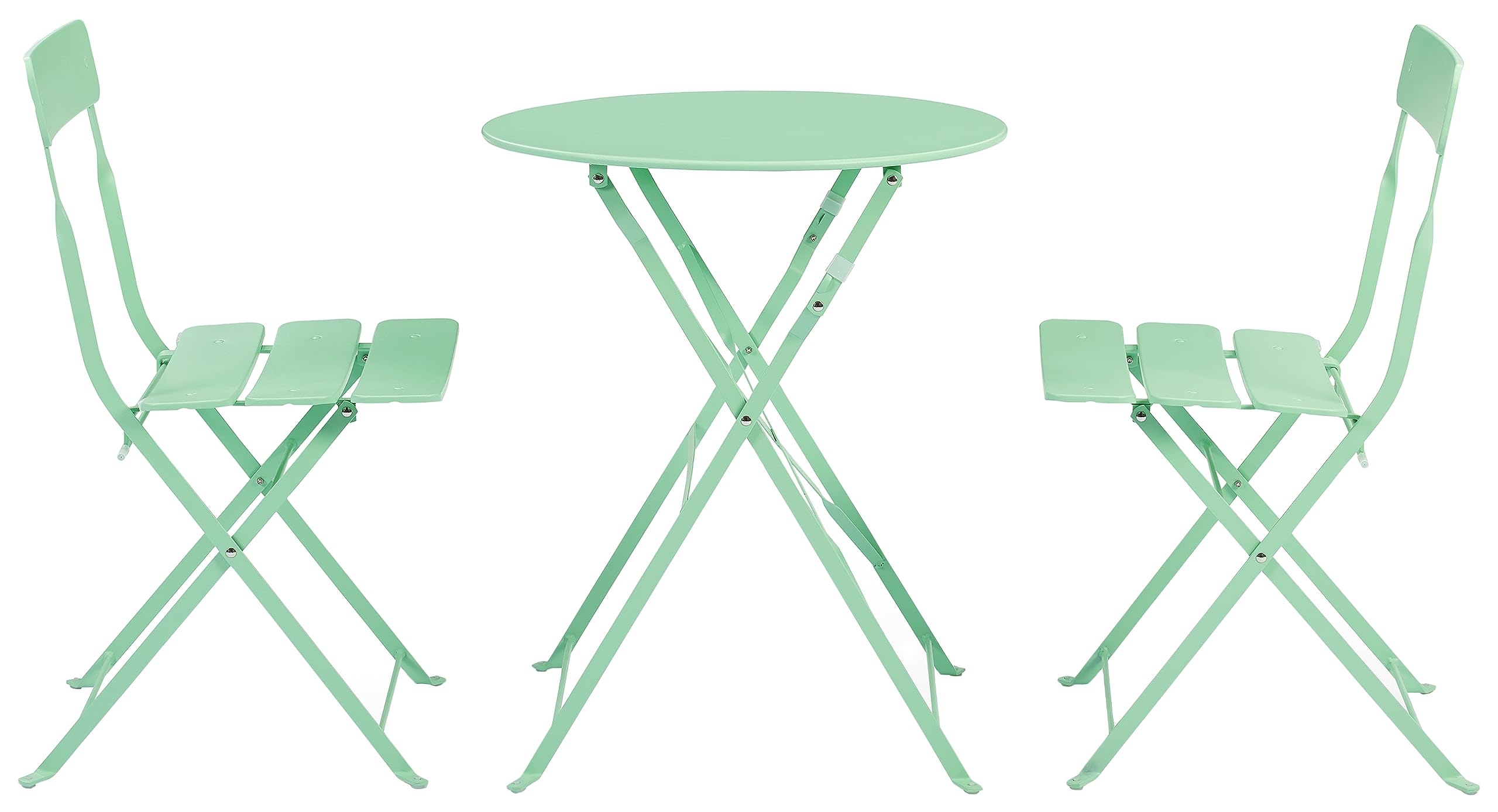 Crosley Furniture Karlee 3-Piece Indoor Outdoor Bistro Set, Retro Metal Folding Patio Table and Chairs, Mint