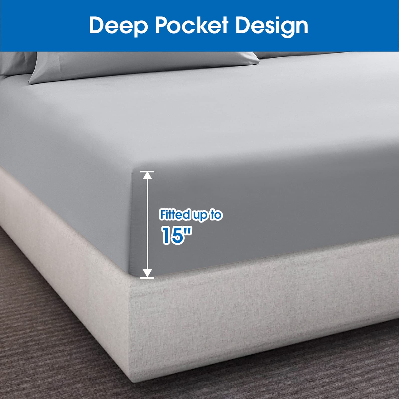 Homeideas King Size Bed Sheets - 6 Piece Set (Light Grey) - Extra Soft Brushed Microfiber 1800 Bedding Sheets, Deep Pocket, Wrinkle & Fade Free