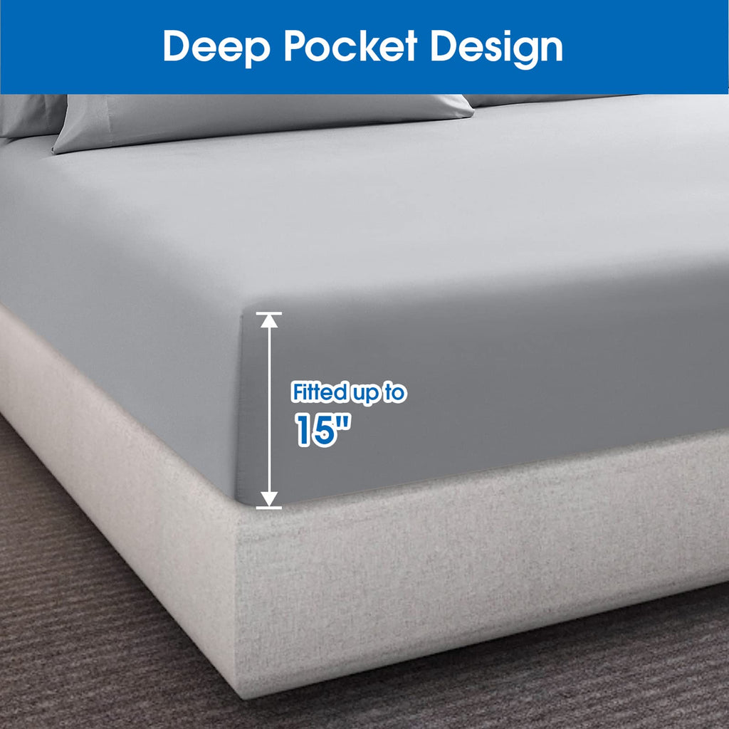 Homeideas King Size Bed Sheets - 6 Piece Set (Light Grey) - Extra Soft Brushed Microfiber 1800 Bedding Sheets, Deep Pocket, Wrinkle & Fade Free