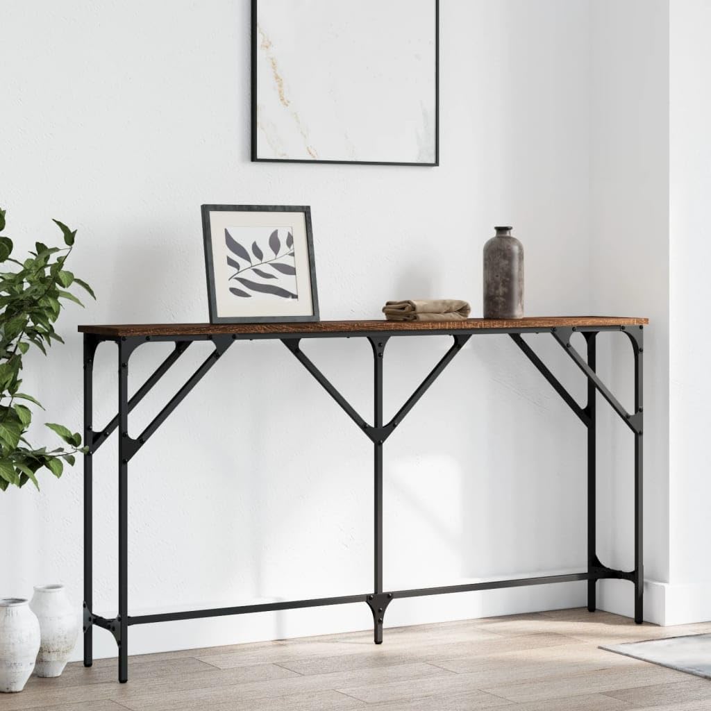 vidaXL Console Table in Brown Oak - Engineered Wood with Durable Metal Frame, Ideal for Entryway, Living Room or Hallway