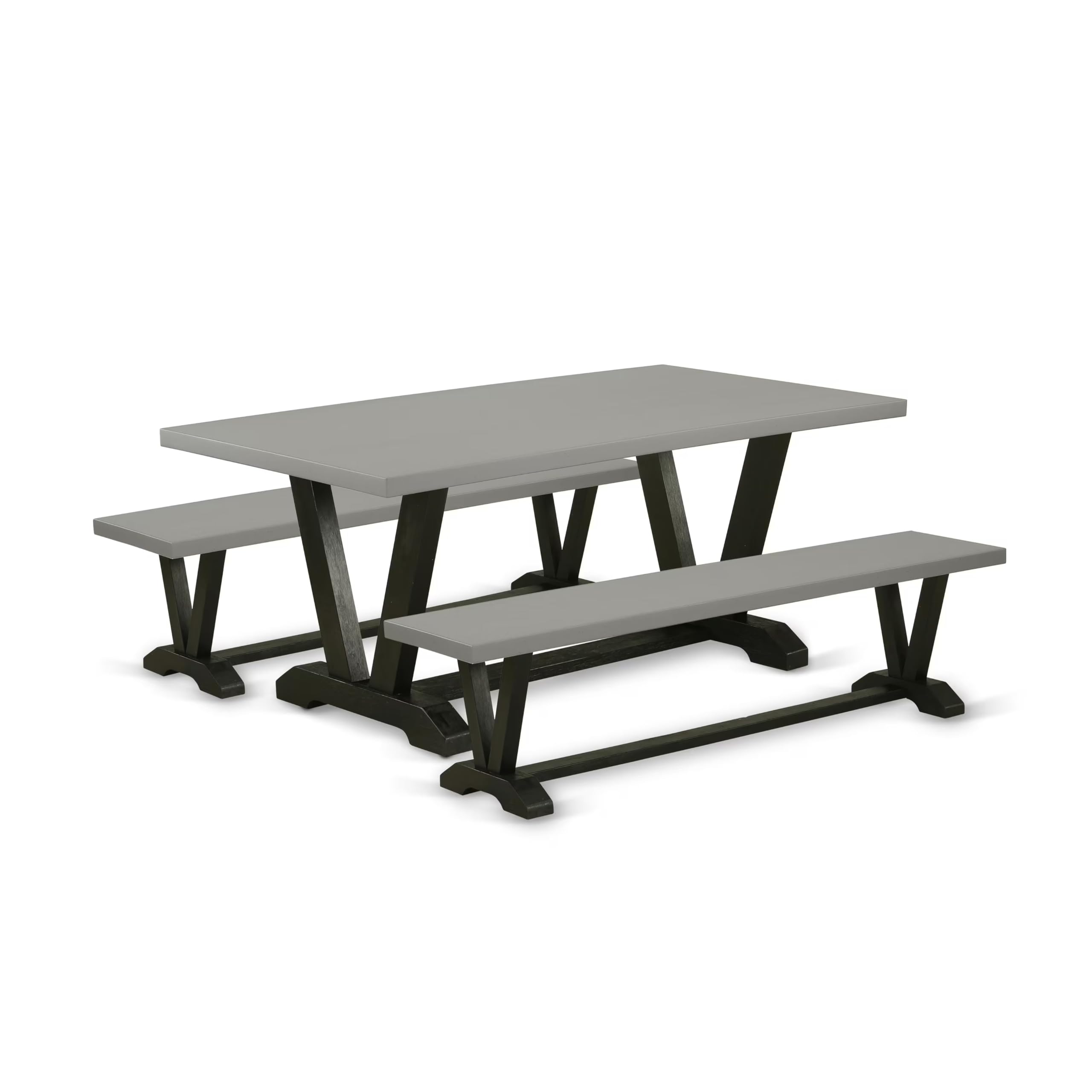 East West Furniture V2-697 3 Piece Dining Table Set for Small Spaces Contains a Rectangle Dining Room Table with V-Legs and 2 Kitchen Bench, 40x72 Inch, Multi-Color