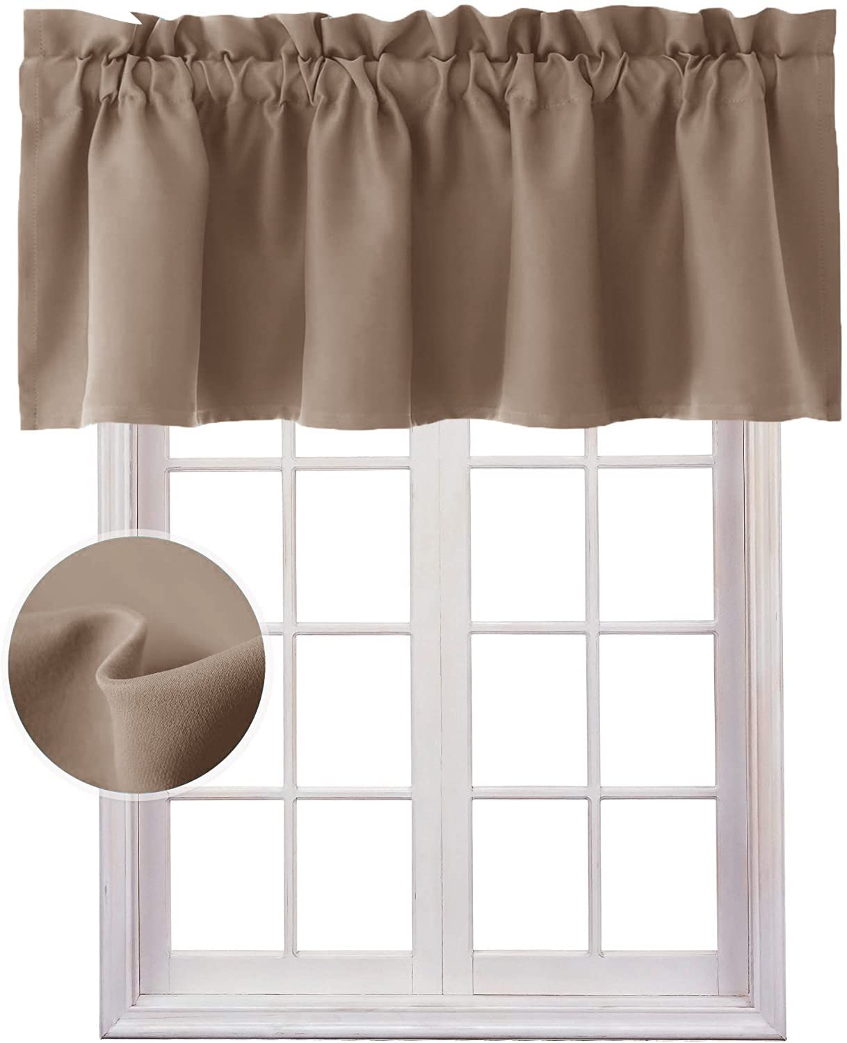 Hiasan Valance Curtains For Kitchen Blackout Thermal Insulated Solid Window Curtain Valance, Cappuccino, 52 X 18 Inches, 1 Panel