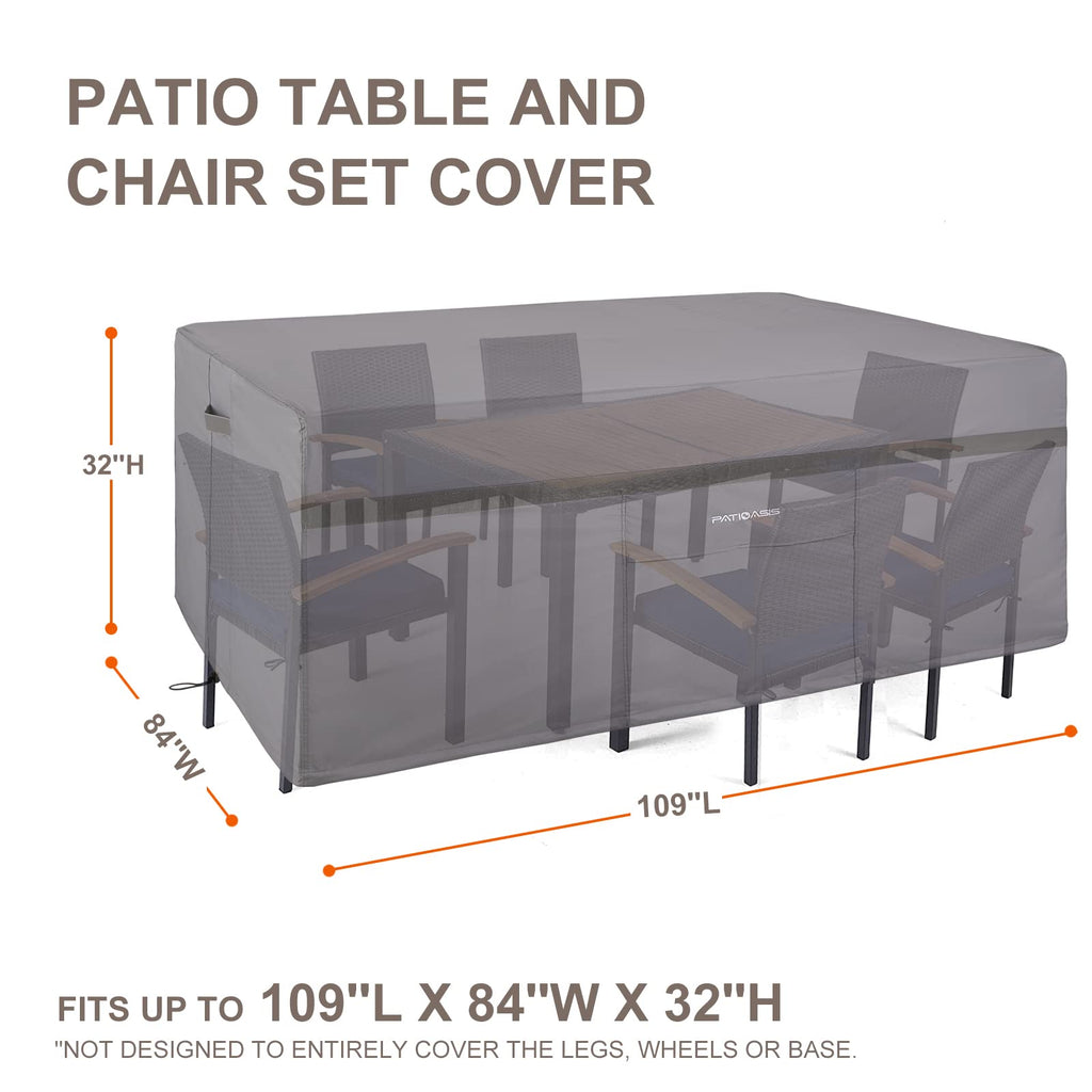 Patio Table Covers Waterproof Rectangular, Hickory Patio Furniture Covers Gray 109''L X 84''W X 32''H Rectangle Outdoor Lawn Table And 7-9 Chairs Covers All Weather Proof