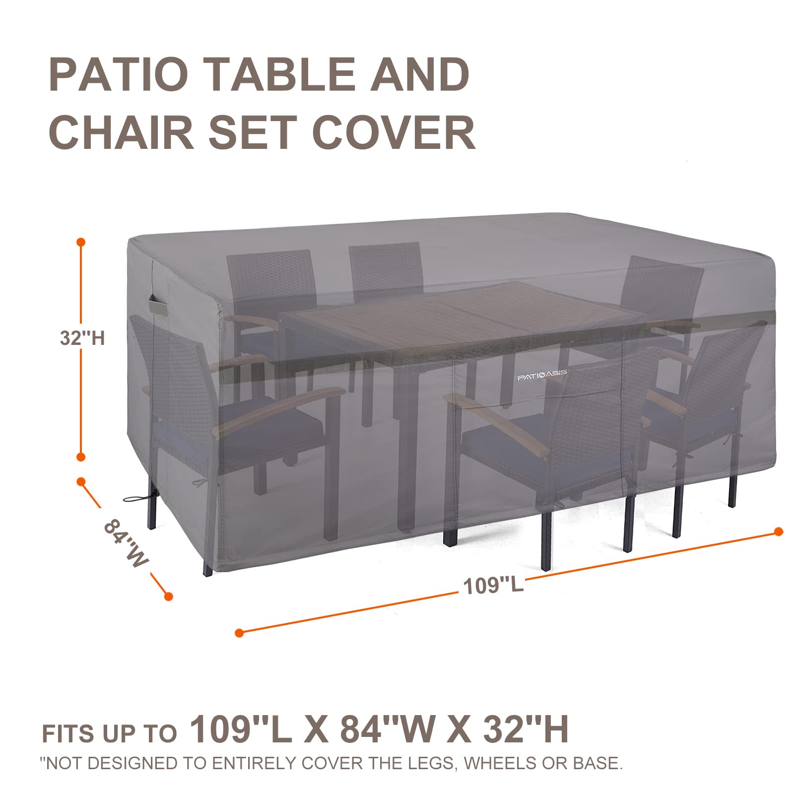 Patio Table Covers Waterproof Rectangular, Hickory Patio Furniture Covers Gray 109''L X 84''W X 32''H Rectangle Outdoor Lawn Table And 7-9 Chairs Covers All Weather Proof
