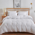 CLOTHKNOW White Comforter Set Queen 3Pcs Jacquard Bedding Comforter Sets White Tufted Queen Comforter Shabby Chic Comforter Soft