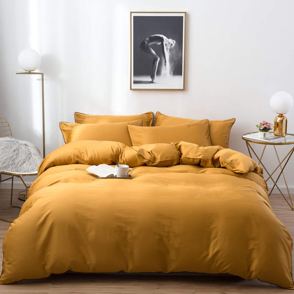 CLOTHKNOW Mustard Yellow Comforter Set California King 3Pcs Dark Yellow Bedding Comforter Sets Turmeric Comforter Soft Yellow Co