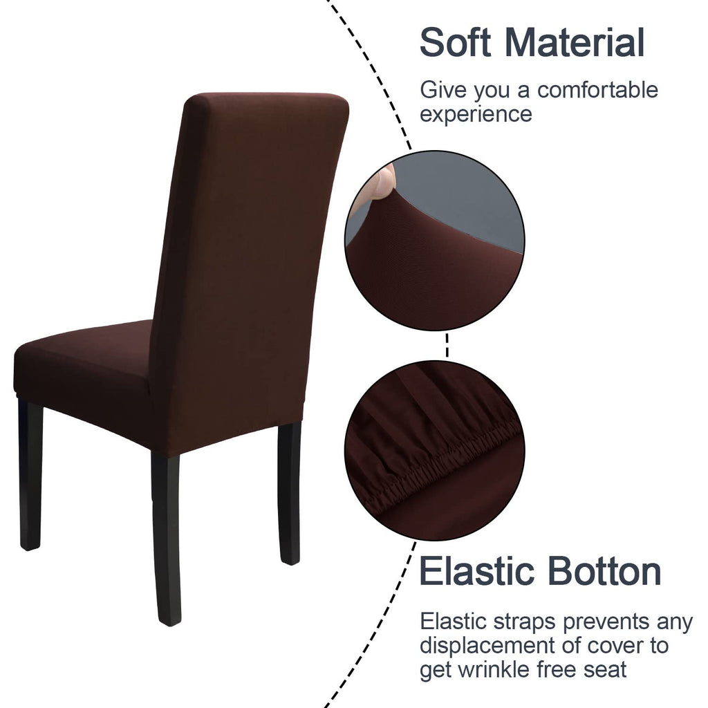 Jqinhome Dining Room Chair Covers Set Of 8, High Stretch Chair Slipcover Removable Washable Chair Seat Protector Cover For Home Party Hotel Wedding Ceremony (Coffee)
