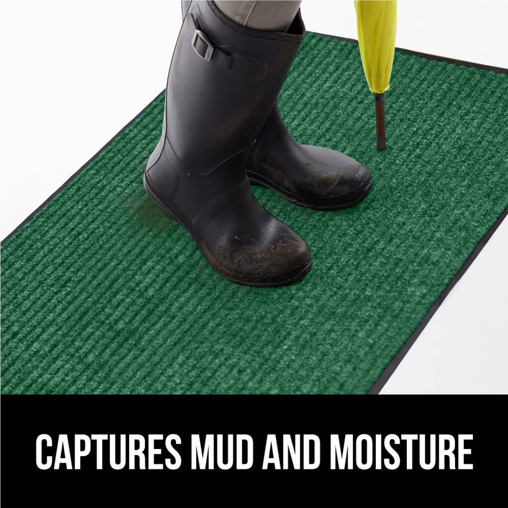 Gorilla Grip Waterproof Heavy Duty Traffic Guard Doormat, Stain And Fade Resistant, Durable Rubber, Low Profile Door Mat, Shoe Scraper, Welcome Mats For Entry, 47X35, Green