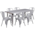 Flash Furniture Commercial Grade 31.5" x 63" Rectangular Silver Metal Indoor-Outdoor Table Set with 6 Stack Chairs