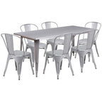 Flash Furniture Commercial Grade 31.5" x 63" Rectangular Silver Metal Indoor-Outdoor Table Set with 6 Stack Chairs