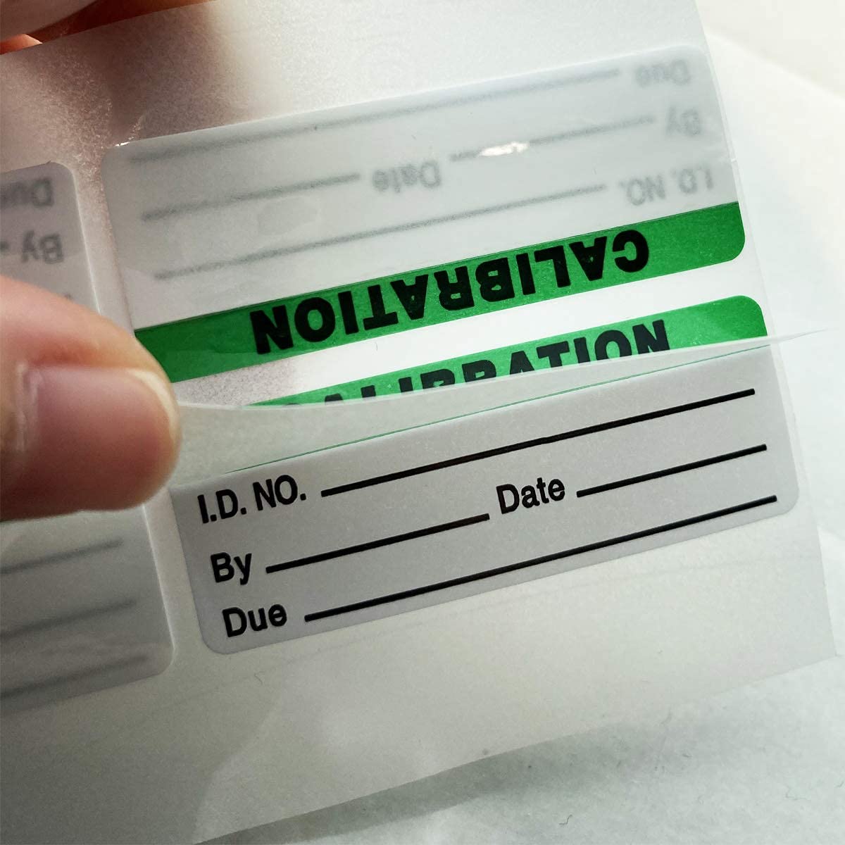 Calibration Stickers,Green Black Word Calibration Labels, Self Laminating Protects Your Writing From Smearing,Tampering And Abra