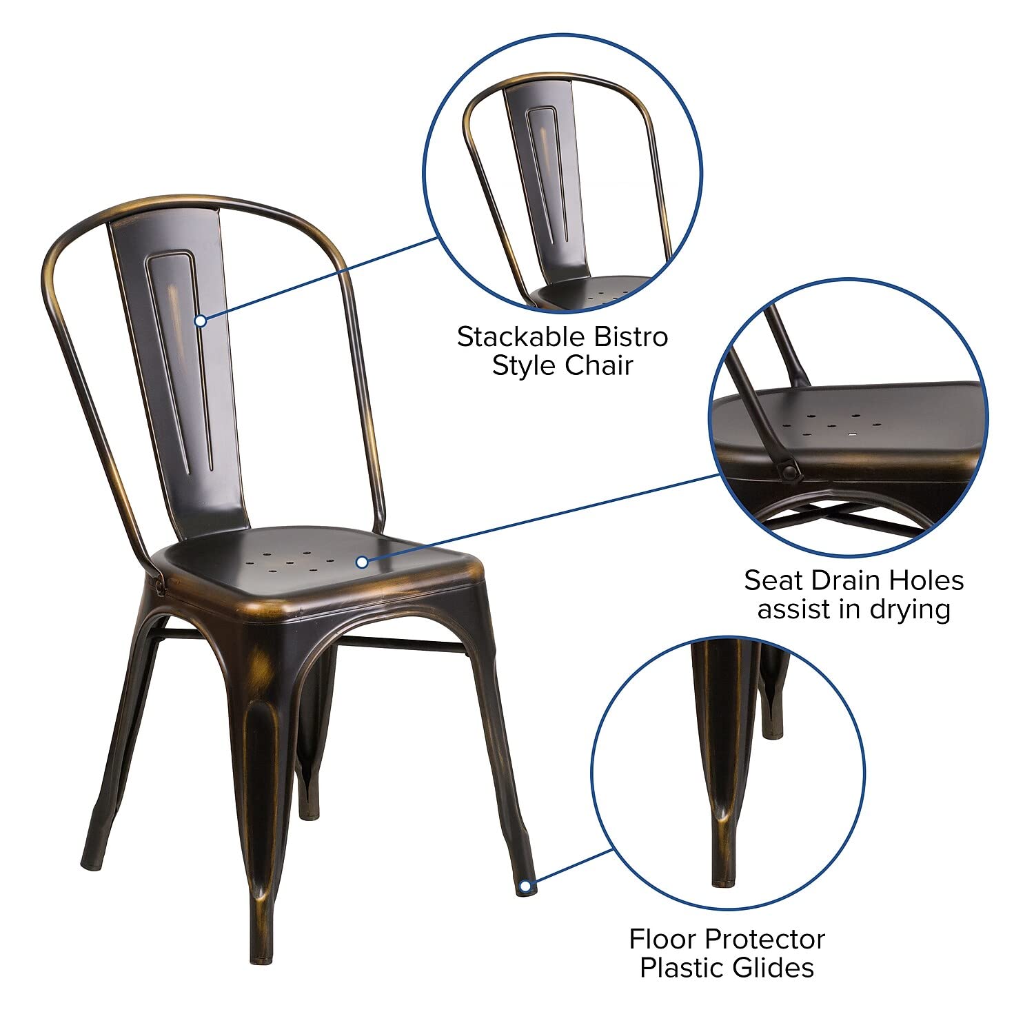 Flash Furniture Commercial Grade Distressed Copper Metal Indoor-Outdoor Stackable Chair