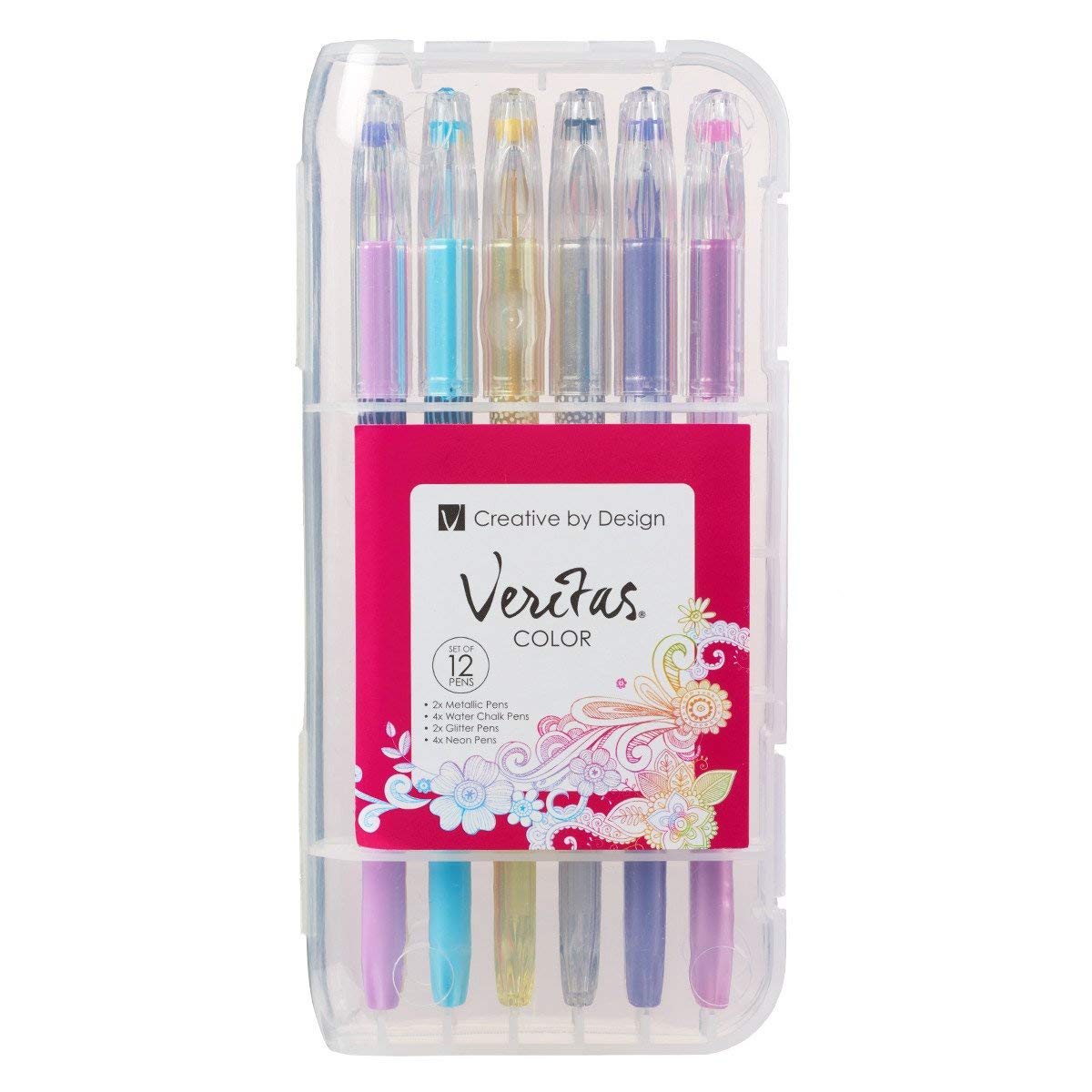 Christian Art Gifts Veritas Gel Pen Set, 12 Pack Assorted Color Variety - 2 Metallic, 2 Glitter, 4 Water Chalk, 4 Neon - Non-Tox