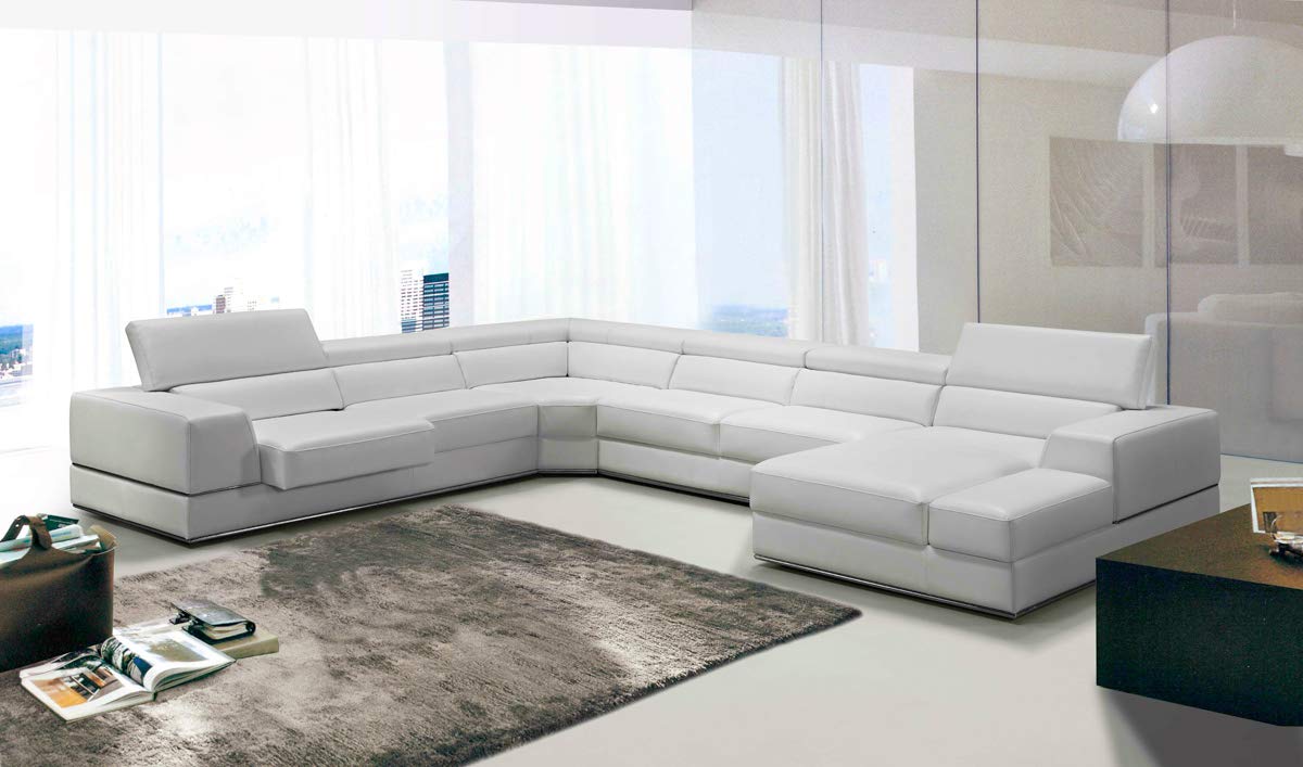 HomeRoots Steel, Foam, Bonded Leath 36' White Bonded Leather Foam and Steel Sectional Sofa