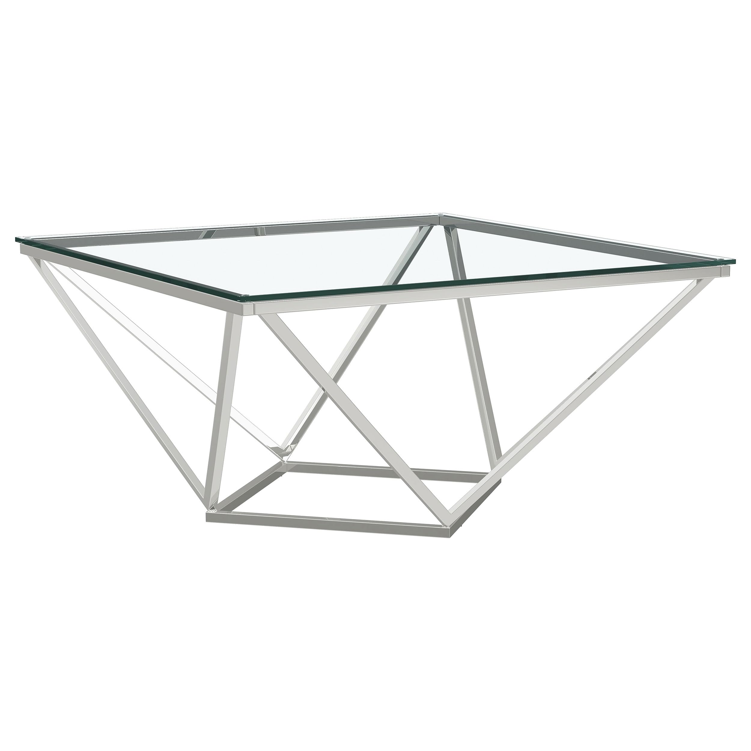 Coaster Home Furnishings Brittania Square Geometric Coffee Table with Clear Tempered Glass Top Nickel