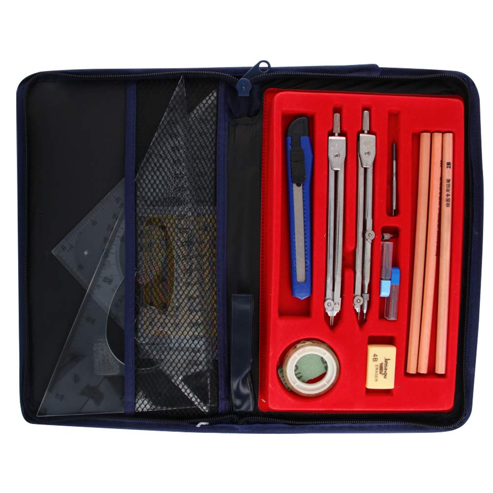 Utoolmart Geometry Compass Set With Pencil Eraser Compass Ruler Tape For Drawing Engineering Drafting Building Office Supplies