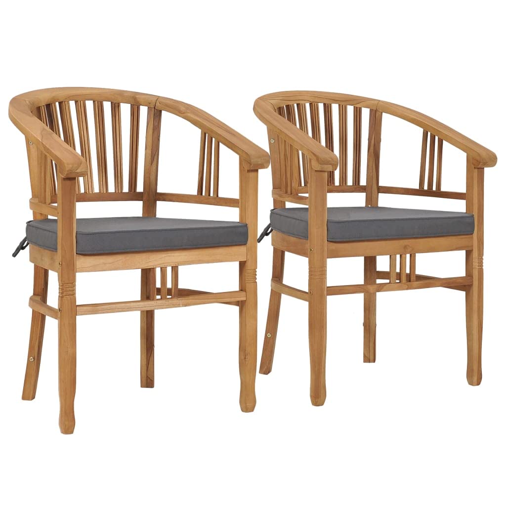 Vidaxl Patio Chairs Set Of 2 With Detachable Cushions - Solid Weather-Resistant Teak Wood - Ideal For Garden, Patio, Indoor Dining Room - Easy Assembly, Ample Sized