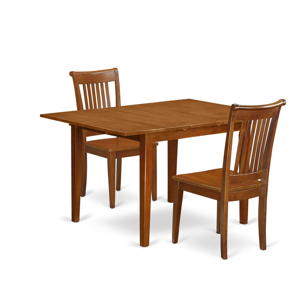 East West Furniture MLPO3-SBR-W 3 Piece Dining Room Table Set Contains a Rectangle Kitchen Table with Butterfly Leaf and 2 Dining Chairs, 36x54 Inch, Saddle Brown