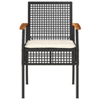 vidaXL Outdoor Bistro Set 3 Piece with Cushions - Poly Rattan & Acacia Wood - Patio/Garden Furniture - Black/Brown - 15.7"x15.7"x16.5" Table - 21.3"x22.4"x33.5" Chair