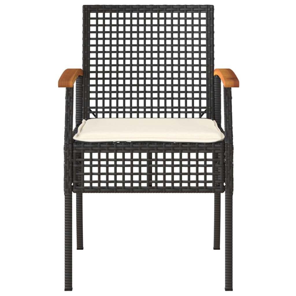 vidaXL Outdoor Bistro Set 3 Piece with Cushions - Poly Rattan & Acacia Wood - Patio/Garden Furniture - Black/Brown - 15.7"x15.7"x16.5" Table - 21.3"x22.4"x33.5" Chair