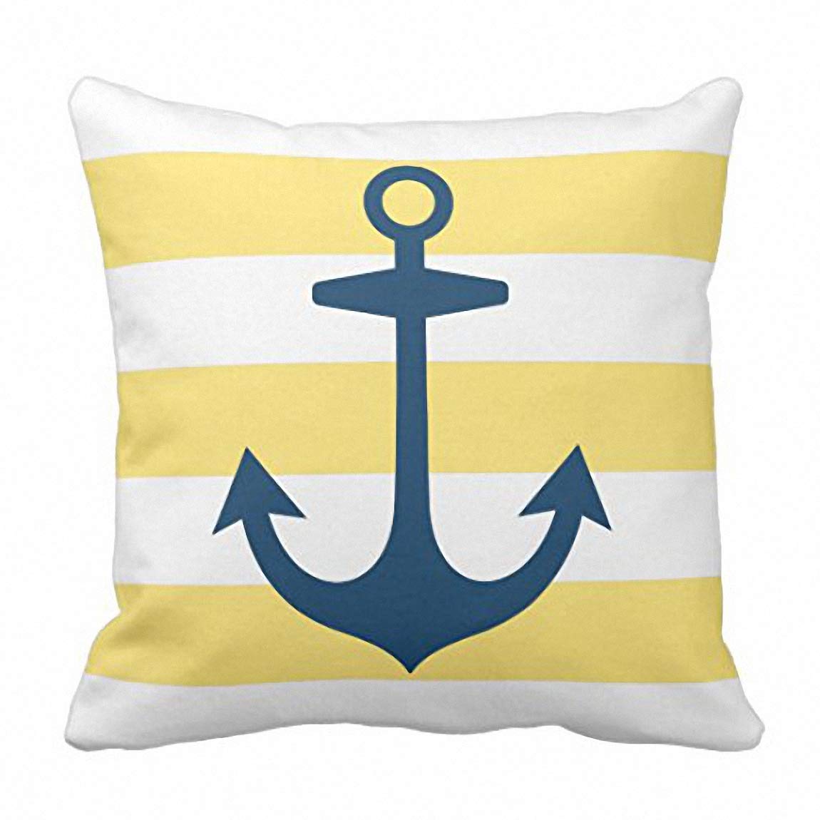 Emvency Throw Pillow Cover House Navy Blue Anchor With Yellow Nautical Modern Decorative Pillow Case Home Decor Square 20 X 20 I