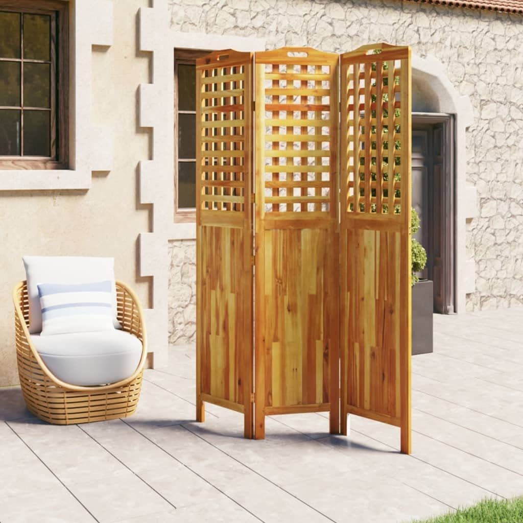 vidaXL 3-Panel Wood Room Divider, Solid Acacia, Folding and Freestanding, Natural Brown, Farmhouse Style, Functional for Bedroom or Living Room, 47.8"x0.8"x70.9", Weight 35.27 Pounds