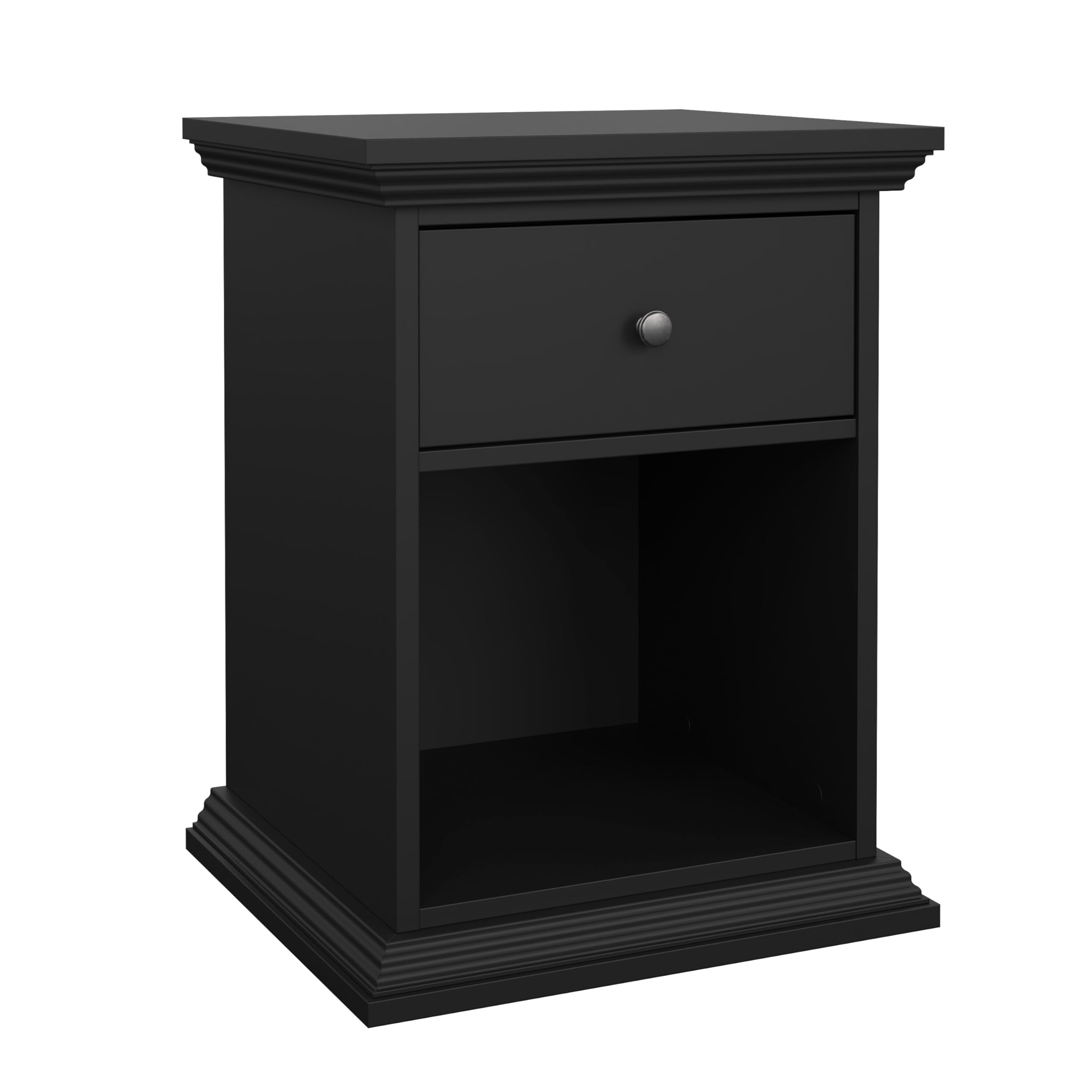 North Nightstand 1 Drawer and Open Storage, Matte Black