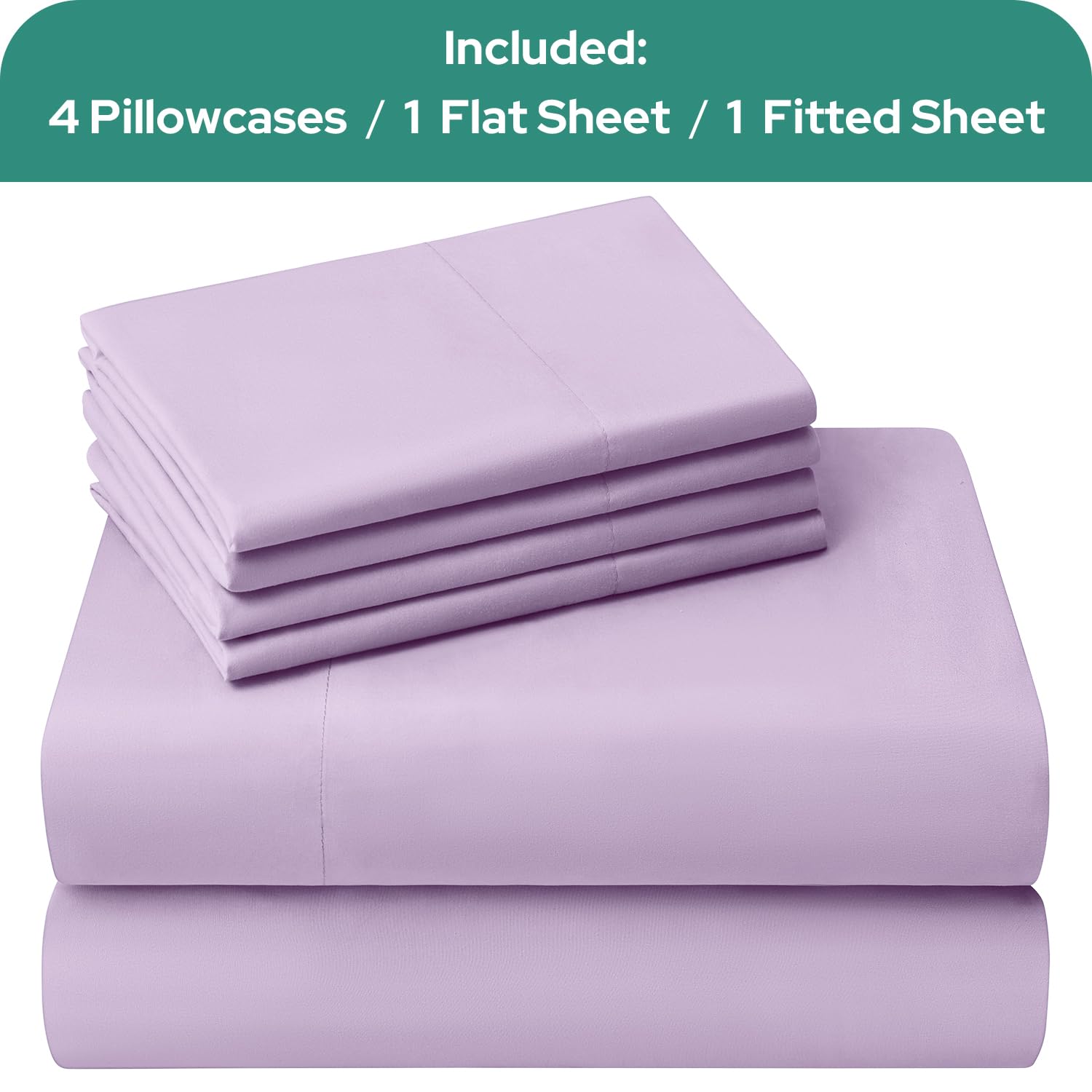 Homeideas King Size Bed Sheets - 6 Piece Set (Lavender) - Extra Soft Brushed Microfiber 1800 Bedding Sheets, Deep Pocket, Wrinkle & Fade Free