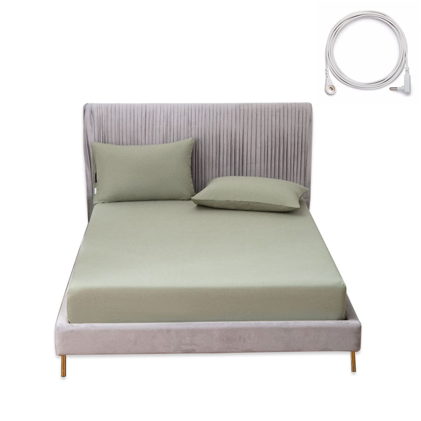 Okohey Grounding Fitted Sheets With 15Ft Earthing Cord, Twin Xl Size, 95% Organic Cotton + 10% Silver Fiber, Soft & Breathable G