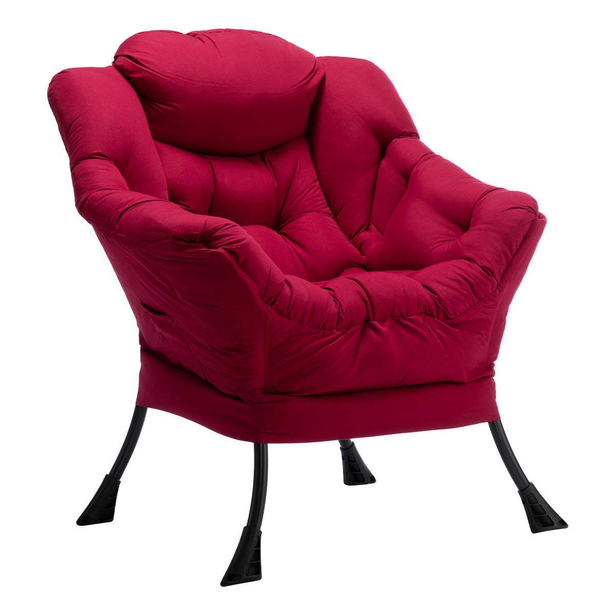 Hollyhome Modern Fabric Large Lazy Chair, Accent Oversized Comfy Reading Chair, Thick Padded Cozy Lounge Chair With Armrest, Steel Frame Leisure Sofa Chair For Living Room, Bedroom, Dorm, Burgundy