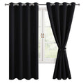 Hiasan Blackout Curtains For Bedroom, 52 X 63 Inches Length - Thermal Insulated & Light Blocking Window Curtains For Living Room, 2 Drape Panels Sewn With Tiebacks, Black